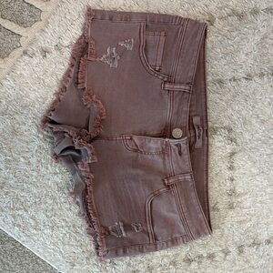 Refuge Mauve Distressed Jean Shorts